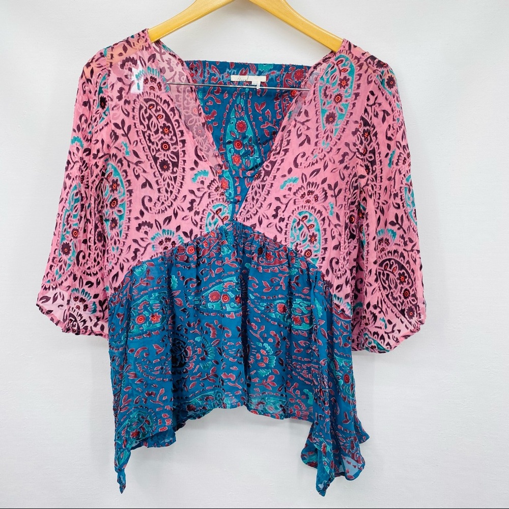 Anthropologie Floreat Valo Velvet Burnout Top Size XSP Women's